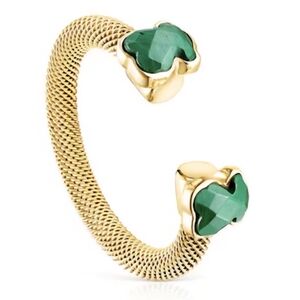 Tous Gold-colored IP Steel Mesh Color Open Ring with Malachite Size 6